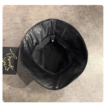 Unisex de la Moda Sombrero de Cubo de Alta Calidad de Cuero de la PU Negro Puro Sombrero de Lluvia de las Mujeres de Invierno Impermeable Gyojin Cap