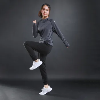 Mujeres Running Camisetas de Gimnasio fitness Mangas Largas sudaderas de secado Rápido de la Formación Transpirable con Capucha de los Deportes de Ropa de Yoga