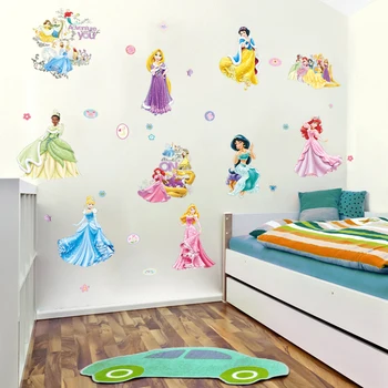Dibujos animados de baile de la princesa de cuento de pegatinas de pared para habitaciones de los niños sala de estar dormitorio de vinilos de la niña de regalo pvc cartel de bricolaje, arte mural