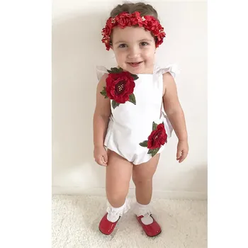 El verano de 2018 Bebé Recién nacido Niña bordado de flores Mameluco Blanco Sólido de Encaje Mameluco Sunsuit Traje Trajes