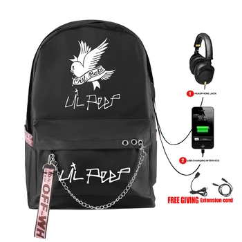 Nueva Lil Peep Mochila de Diseño de Moda, Mochilas Escolares para Adolescentes Niñas Estudiante Bolsas USB Multifunción Bolsa de Viaje Portátil Pack