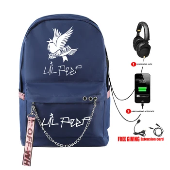 Nueva Lil Peep Mochila de Diseño de Moda, Mochilas Escolares para Adolescentes Niñas Estudiante Bolsas USB Multifunción Bolsa de Viaje Portátil Pack