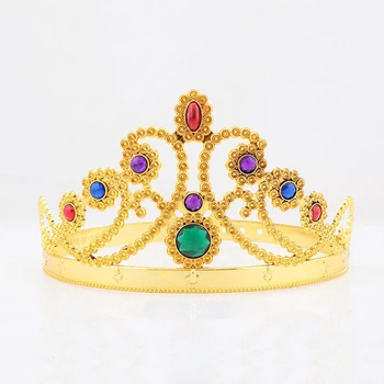 10pcs/lot de la Reina y Rey de la Corona de Diadema Con Acrílico de Piedra de Oro y Plata de Color de Plástico Adustable Tamaño Para Adultos y Niños