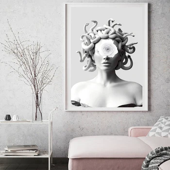 Pinturas en lienzo de Vaporwave Escultura de Medusa de la Lona de Arte de los Carteles del Arte del Graffiti en La Pared de Arte de Tapa la Cara de Medusa Fotos