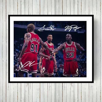 Toros De Los Tres Más Grandes De Michael Jordan, Pippen Rodman Clásico De La Impresión Del Cartel Pintura En Tela, Decoración De Regalo