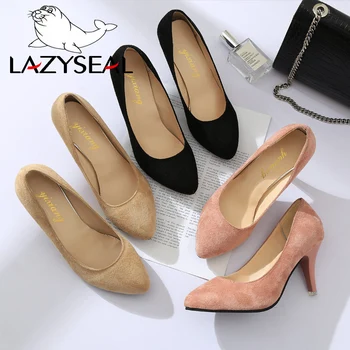 LazySeal 2020 Primavera Otoño Zapatos De Tacón Alto De Las Bombas De Zapatos De Mujer Delgada Aguja Rebaño Básicos Para Mujeres Sandalias Sandalias De Mujer Sexy Bombas