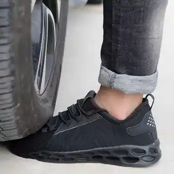 De trabajo de Protección de las Zapatillas de deporte para los Hombres de Acero del Dedo del pie Zapatos de diseño para Hombre Transpirable Zapatillas de deporte Masculino de Malla de Aire de Tenis de Zapatos hechos a Mano X34