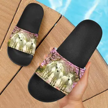 ELVISWORDS Caballo Loco 3D Animal de la Marca de las Mujeres Zapatillas Casual de la Casa de Verano antideslizante Femal Sandalias Zapatos de Mujer Duradero Chanclas