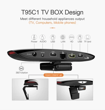 T95C1 CAJA de TV de 8.0 MP Cámara con MICRÓFONO Android 9.0 Smart TV BOX RK3368 Octa Core 2 gb 16 GB de 2,4 y 5 g de WIFI 4K Media Player de Youtube