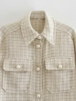 Pequeña fragancia de la chaqueta de 2020 nuevas señoras de la solapa solapa bolsillo de botón de la chaqueta de punto de color sólido de la tela escocesa de moda casual suelto de manga larga