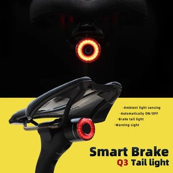 Q3 inteligente de Bicicletas luces traseras sensor Inteligente de luces de Freno usb bicicleta de Carretera, MTB Trasera luces traseras Inteligente de Freno de Auto Detección de la Luz