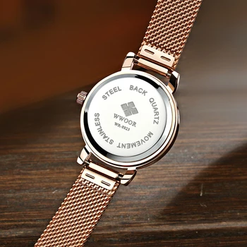 WWOOR Marca de Lujo del Reloj de las Mujeres Reloj de Pulsera de Oro Rosa de Acero de Malla de Cuarzo Relojes de Señoras Impermeable Reloj Para Mujeres montre femme