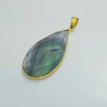Bisel de oro natural de fluorita aura de cuarzo colgante de la joyería femenina 2020 encanto gema verde piedra de cristal chica gota de agua enorme