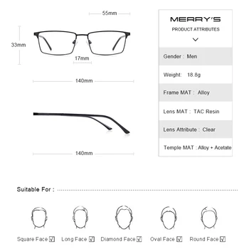 MERRYS DISEÑO Masculino Ultraligero Óptica de Aleación de Gafas de los Hombres de Negocios de Calidad de Gafas de Miopía Hipermetropía Gafas graduadas S2063
