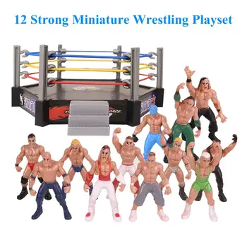 Mini Figura de la Lucha libre Playset,la Jaula de los Guerreros,12 Poco Poderosos Luchadores y 20 Divertidos Accesorios de Regalo de Cumpleaños para el Niño Niños
