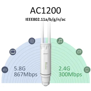 Joowin de Alta Potencia AC1200 al aire libre Inalámbrica de wifi del Repetidor AP/Router WIFI 1200Mbps Dual De 2.4 G+5 ghz de Largo alcance Extensor PoE AP