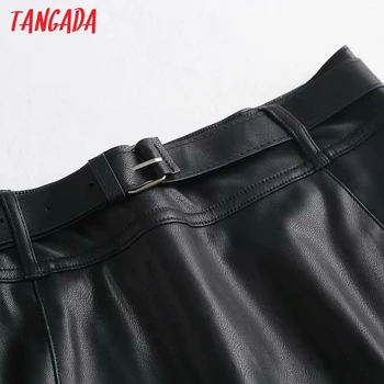 Tangada 2020 otoño invierno mujeres de negro de imitación de cuero, faldas con cinturón de decorar cremallera hembra mini falda 4C75