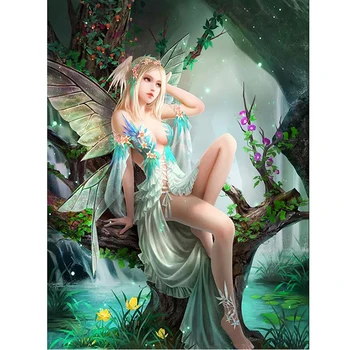 GLymg Mosaico de Regalo Sexy Ángel Elf Chica de Bricolaje Bordado de Diamantes 5D Diamante Pintura Pedrería Bordado de Diamantes de la Pared de las Artes de la Decoración