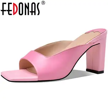 FEDONAS 2020 Primavera, Verano Nuevos Dulce Sandalias Para Niñas de Cuero Genuino zapatos de Tacón Alto de las Bombas Concisa Fiesta de Baile Zapatos Casual Mujer