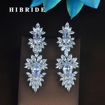 HIBRIDE Encanto Brillante de Cristal Cúbicos Circón Largos Pendientes de la Gota De las Mujeres de la Joyería de Brincos Pendientes mujer de moda E-737