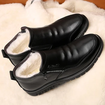 2020 Invierno Split Bota de Cuero de los Hombres de Oveja de Piel con Cremallera Lateral Zapatos de Estilo Británico Caliente Casual de Alta la parte Superior de Lana Mezcla Botas M1106