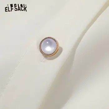 ELFSACK Sólido Blanco de Contraste de Encaje Casual de la Mujer Camisetas,2020 Otoño ELF Solo Chic Botón de corea Señoras de Oficina,Básica Diaria de la parte Superior
