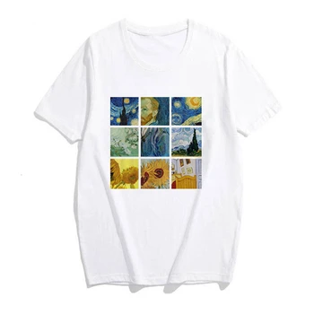 Nuevo van Gogh arte de la pintura al óleo de la impresión encantadora casual manga de manga corta Casual de algodón t-shirt de mujer de Verano T-shirt