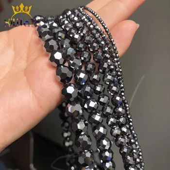 AA Natural Facetado Negro Hematita Cuentas de Piedra Redonda Suelta Perlas Para la Joyería de BRICOLAJE de Decisiones de la Pulsera del Encanto del Collar de 15
