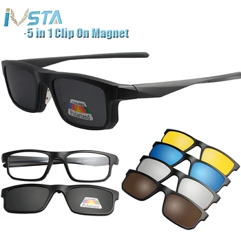 IVSTA 5 en 1 Clip En las Gafas de sol de los Hombres Polarizada Imán Gafas Magnéticas Clips de Prescripción Óptica Marco Espectáculo de las Mujeres de la Lectura