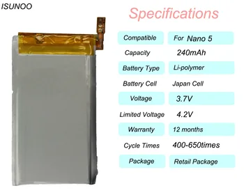 5pcs/lote Nuevo de 3,7 V de Li-ion de Reemplazo de la Batería para el iPod Nano de 5 5ª Gen de la batería