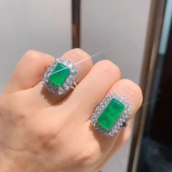 Funmode de la Moda Verde Cubic Zirconia Engagement Mujeres Nupcial Anillo de Baguette anillos mujer de la Joyería FR22