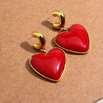 Flatfoosie Nuevo Diseño de Corazón Rojo de Cadena Larga Pendientes de la Gota De las Mujeres de la Muchacha de Esmalte Pendientes Con cajas de Regalo de la Joyería de la Moda
