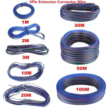 4 Pin Cable de Extensión de Cable con Conector para Tira LED RGB Luces de 1M 2M 300 CM 10 M 20 m 30 m 50 M 100 M de los Cables Eléctricos
