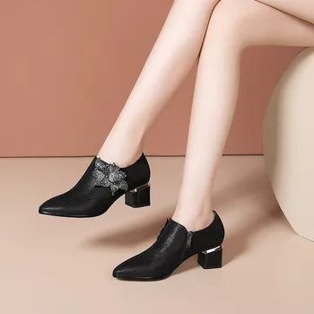 FEDONAS de imitación de diamante Brilla Zapatos hechos a Mano Por las Mujeres de poca profundidad de Cuero Genuino zapatos de Tacón Alto de las Bombas de Otoño de la nueva Fiesta de los Zapatos de Mujer