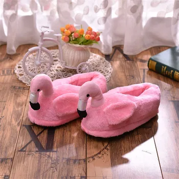 LIN REY Dulce de dibujos animados Flamingo de Interior Zapatillas de las Mujeres de los Hombres de Invierno Cálido Zapatos de Inicio antideslizante Amantes Piso de la Casa de Algodón Acolchado Zapatos