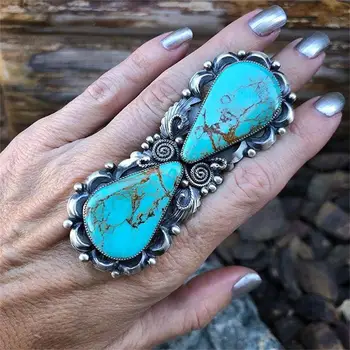 Vintage Boho de gran tamaño de Agua Forma de la Gota de la Piedra Azul Dedo Anillos de Boda para las Mujeres Joyería de la Moda