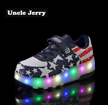 UncleJerry Tamaño 27-43 Niños Led de Zapatos de la Luz Hasta las Zapatillas de deporte para niñas y niños, Luminoso Zapatos para niños grandes y jóvenes de Deporte Zapatillas de deporte