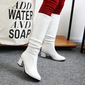 Botas de invierno de las Mujeres gruesas botas de la Rodilla Botas altas de 2019 otoño era delgada Jane Femenino Martin de alta simples botas zapatos de mujer 32-43