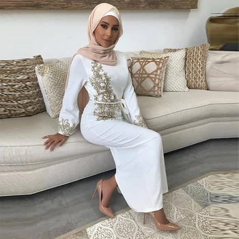 2020 Musulmán Nuevos Países Árabes Del Oriente Medio Las Mujeres De Encaje De Encaje Con Cuentas Vestido De Hijabs De La Moda Con La Túnica De La Turquía Islámica De Moda De Las Señoras Vestido Elegante