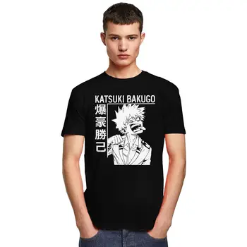 Divertido Hombres Katsuki Bakugo Boku No Hero Academia T-Shirt de Algodón de Anime de la Camiseta de Manga Corta de Manga Todos Puedan Camiseta de Merchandising Tops