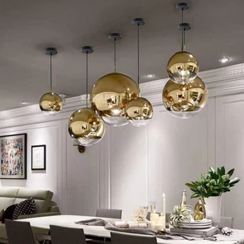 Nórdicos de Cristal Bola de espejos LED de Iluminación de la lámpara de Oro de Plata de la Bola de Cristal de la Lámpara de la Cocina Sala de estar Dormitorio Lustre Lámparas de araña