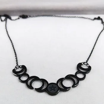 2021 de la Moda de Sol Pentagrama Luna de Acero Inoxidable Collar de Cadena de las Mujeres de Negro de la Brujería Collares de la Joyería joyas N19337