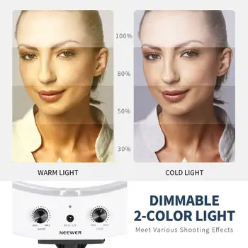 Neewer de 18 pulgadas Anillo de Luz LED Kit de Maquillaje de Vídeo de YouTube Salón - Ajustable de la Temperatura de Color con la Batería o con Alimentación de CC Opción