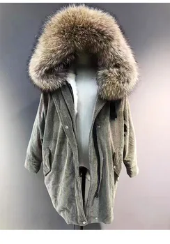 MaoMaoKong 2020 Invierno chaqueta de abrigo de las mujeres de la parka de Pana abrigo de piel real de mapache cuello de piel natural Real de piel de zorro forro de estilo de la marca