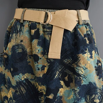 Print Étnico de la Mujer de Jean, Falda Larga Con Cinturón de 2020 Verano Ropa de Cintura Elástica Vintage Una Línea de Faldas vaqueras Feminina