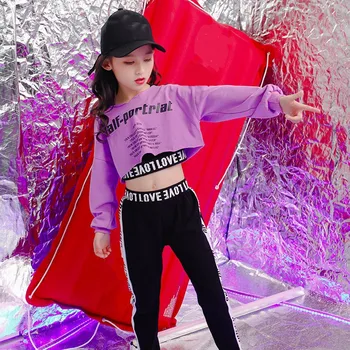 Niños Trajes Ropa de Algodón coreano de la Moda Hip Hop de la Calle de las Adolescentes Púrpura Sudaderas Sudadera + Pantalón negro
