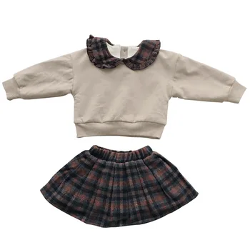 Las niñas Traje a Cuadros Corto Muñeca Camisa Falda de la Primavera Vestido de Nuevos Niños ropa de niños ropa de invierno