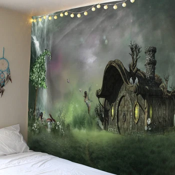 Simsant bosque de cuento de hadas tapiz psicodélico bosque natural paisaje de arte para colgar en pared tapiz de la sala de estar dormitorio decoración
