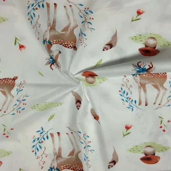 Cortar el Blanco de Hongo de Ciervo Impreso Algodón Tejido 50x160cm Animal Patchwork tela de bebé prendas de vestir de la decoración del hogar
