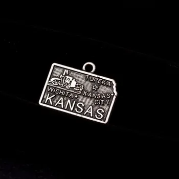 La forma de mi 20*15 mm de Antigüedades de Metal Kansas Mapa Encanto de Ajuste Para la Pulsera Colgante de Hacer la Joyería de la Moda 30pcs